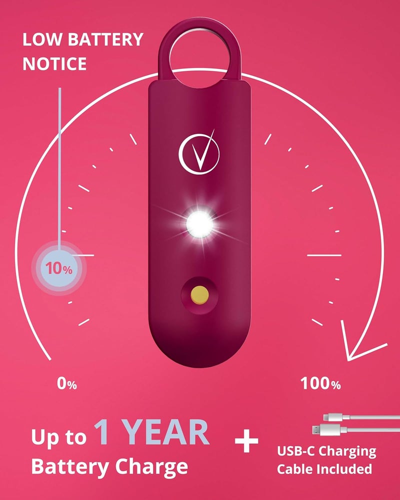 Vantamo Personal Alarm for Self Defense with Low Battery Notice, Strobe Light & Extra Loud 130 dB Double Speakers Safety Keychain Set for Women, Rechargeable Panic Button for Womens Self Defense - Image 5